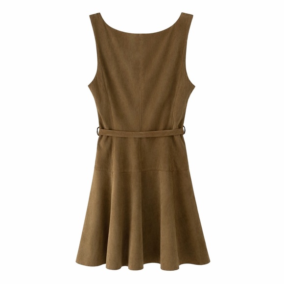 Karina Grimaldi Hanna Suede Mini Dress Olive Size Large NWT - Picture 3 of 10